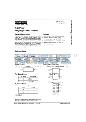 NC7ST04P5X datasheet - TinyLogic HST Inverter