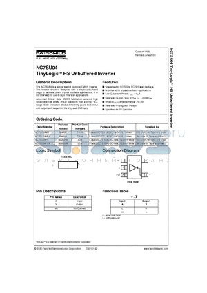 NC7SU04M5X datasheet - TinyLogic HS Unbuffered Inverter