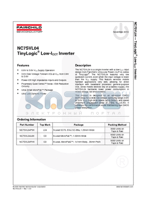 NC7SVL04_10 datasheet - TinyLogic^ Low-ICCT Inverter