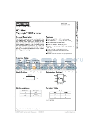 NC7SZ04P5X datasheet - TinyLogic UHS Inverter