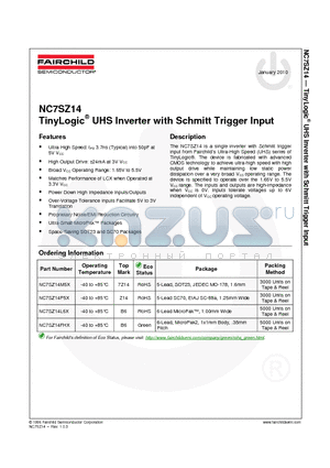 NC7SZ14M5X_10 datasheet - TinyLogic^ UHS Inverter with Schmitt Trigger Input