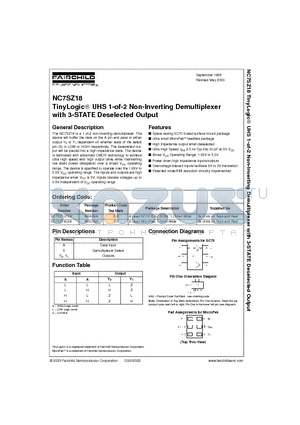 NC7SZ18L6X datasheet - TinyLogic UHS 1-of-2 Non-Inverting Demultiplexer