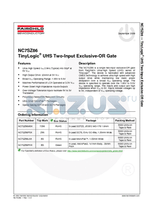 NC7SZ86P5X_09 datasheet - TinyLogic^ UHS Two-Input Exclusive-OR Gate