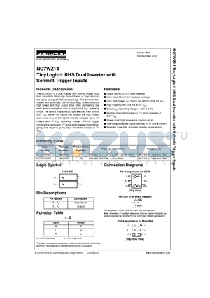 NC7WZ14P6X datasheet - TinyLogic. UHS Dual Inverter with Schmitt Trigger Inputs