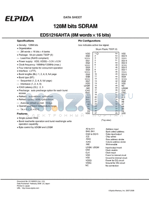 EDS1216AHTA datasheet - 128M bits SDRAM