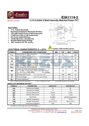 EIA1114-2 datasheet - 11.0-14.0GHz 2-Watt Internally Matched Power FET