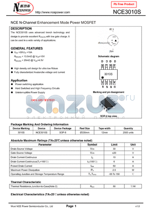 NCE3010S datasheet - NCE N-Channel Enhancement Mode Power MOSFET