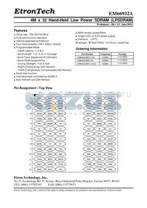 EM66932ABG-7.5G datasheet - 4M x 32 Hand-Held Low Power SDRAM (LPSDRAM)