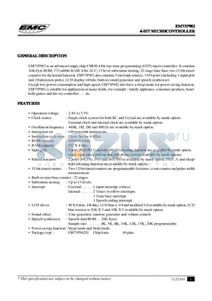 EM73P982 datasheet - 4-BIT MICROCONTROLLER