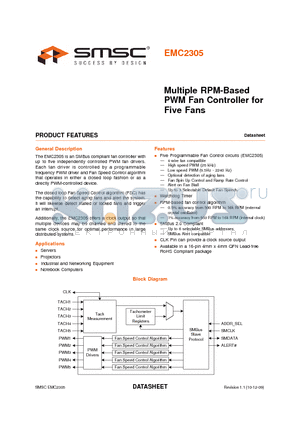 EMC2305 datasheet - Multiple RPM-Based PWM Fan Controller for Five Fans