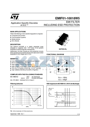 EMIF01-10018W5 datasheet - EMI FILTER INCLUDING ESD PROTECTION