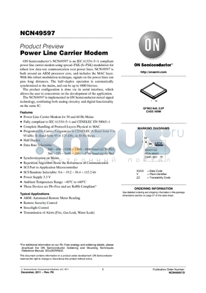 NCN49597 datasheet - Power Line Carrier Modem