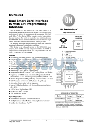 NCN6804 datasheet - Dual Smart Card Interface IC with SPI Programming Interface