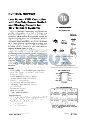 NCP1031 datasheet - Low Power PWM Controller with On−Chip Power Switch and Startup Circuits for 48V Telecom Systems