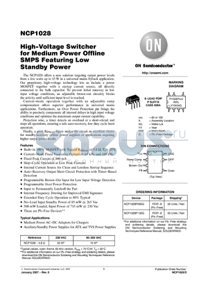 NCP1028P065G datasheet - High−Voltage Switcher for Medium Power Offline SMPS Featuring Low Standby Power