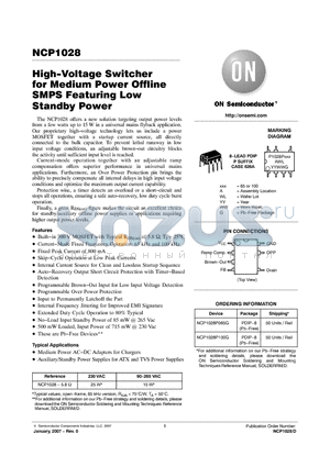 NCP1028P100G datasheet - High−Voltage Switcher for Medium Power Offline SMPS Featuring Low Standby Power