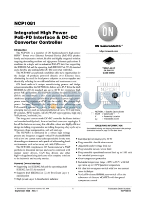 NCP1081 datasheet - Integrated High Power PoE-PD Interface & DC-DC Converter Controller