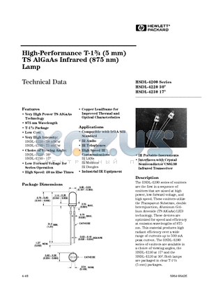 HSDL-4200 datasheet - High-Performance T-13/4 (5 mm) TS AlGaAs Infrared (875 nm) Lamp