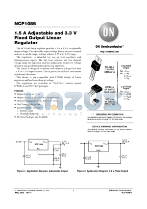 NCP1086D2T-33R4G datasheet - 1.5 A Adjustable and 3.3 V Fixed Output Linear Regulator