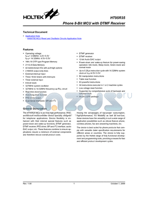 HT95R35 datasheet - Phone 8-Bit MCU with DTMF Receiver