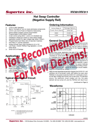 HV311 datasheet - Hot Swap Controller (Negative Supply Rail)