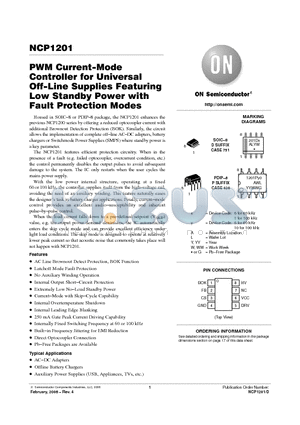 NCP1201P100 datasheet - PWM Current−Mode Controller for Universal Off−Line Supplies Featuring Low Standby Power with Fault Protection Modes