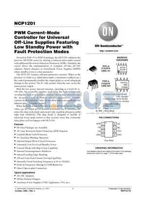 NCP1201P100G datasheet - PWM Current-Mode Controller for Universal Off-Line Supplies Featuring Low Standby Power with Fault Protection Modes