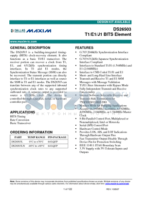 DS26503LN datasheet - T1/E1/J1 BITS Element