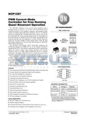 NCP1207DR2 datasheet - PWM Current-Mode Controller for Free Running Quasi-Resonant Operation