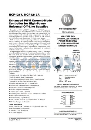 NCP1217A datasheet - Enhanced PWM Current-Mode Controller for High-Power Universal Off-Line Supplies