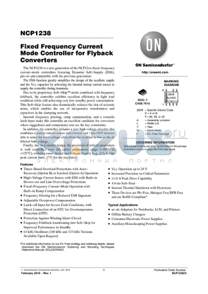 NCP1238 datasheet - Fixed Frequency Current Mode Controller for Flyback Converters