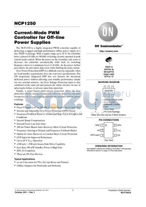 NCP1250ASN100T1G datasheet - Current-Mode PWM Controller for Off-line Power Supplies