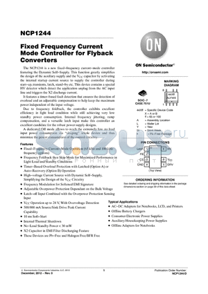 NCP1244_12 datasheet - Fixed Frequency Current Mode Controller for Flyback Converters