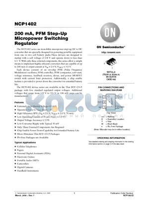 NCP1402SN40T1 datasheet - 200 mA, PFM Step−Up Micropower Switching Regulator
