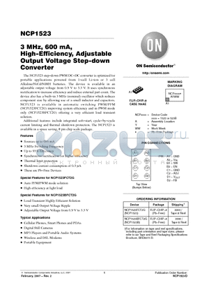 NCP1523BFCT2G datasheet - 3 MHz, 600 mA, High−Efficiency, Adjustable Output Voltage Step−down Converter