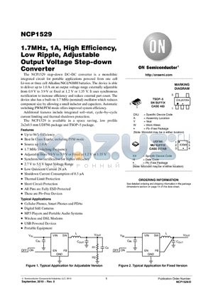 NCP1529ASNT1G datasheet - 1.7MHz, 1A, High Efficiency, Low Ripple, Adjustable Output Voltage Step-down Converter