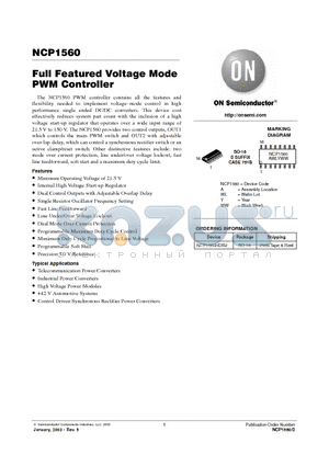 NCP1560 datasheet - Full Featured Voltage Mode PWM Controller
