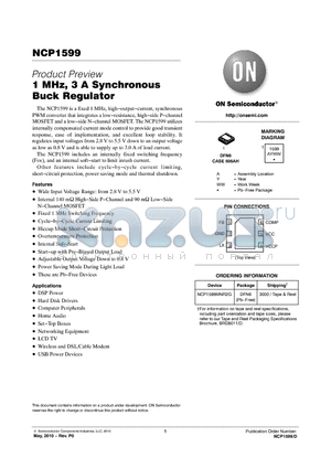 NCP1599MNR2G datasheet - 1 MHz, 3 A Synchronous Buck Regulator