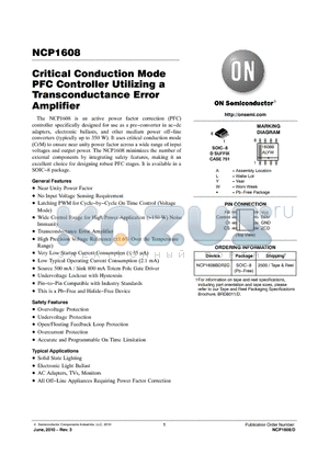 NCP1608_10 datasheet - Critical Conduction Mode PFC Controller Utilizing a Transconductance Error Amplifier