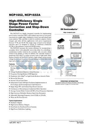 NCP1652_10 datasheet - High-Efficiency Single Stage Power Factor Correction and Step-Down Controller