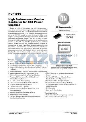 NCP1910 datasheet - High Performance Combo Controller for ATX Power Supplies