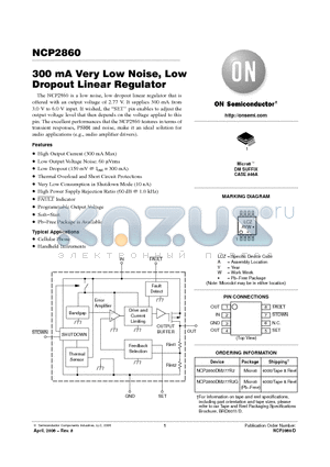 NCP2860 datasheet - 300 mA Very Low Noise, Low Dropout Linear Regulator