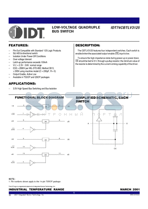 IDT74CBTLV3125Q datasheet - LOW-VOLTAGE QUADRUPLE BUS SWITCH