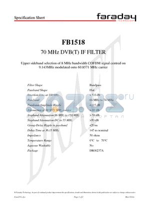 FB1518 datasheet - 70 MHz DVB(T) IF FILTER