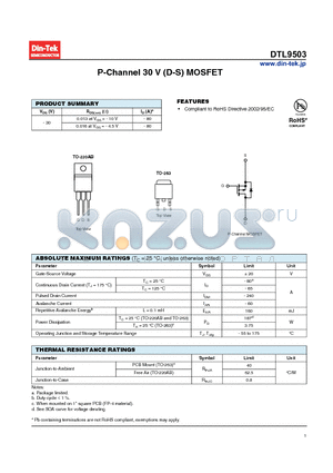 DTL9503_13 datasheet - P-Channel 30 V (D-S) MOSFET Compliant to RoHS Directive 2002/95/EC