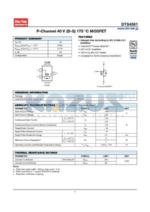 DTS4501_13 datasheet - P-Channel 40 V (D-S) 175 C MOSFET Halogen-free