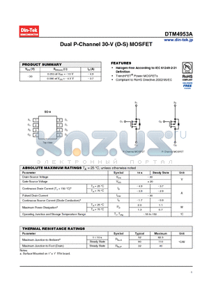 DTM4953A datasheet - Dual P-Channel 30-V (D-S) MOSFET Halogen-free