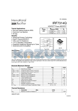 IRF7314Q datasheet - HEXFET^ Power MOSFET