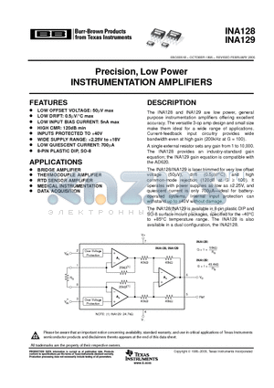 INA129 datasheet - Precision, Low Power INSTRUMENTATION AMPLIFIERS