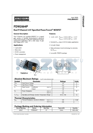 FDW2504 datasheet - Dual P-Channel 2.5V Specified PowerTrench MOSFET